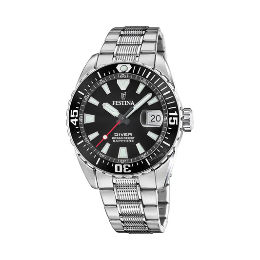 Festina The Originals F20669/3 Mens Diver Quartz Stainless Steel Black Dial 41mm 20ATM Watch